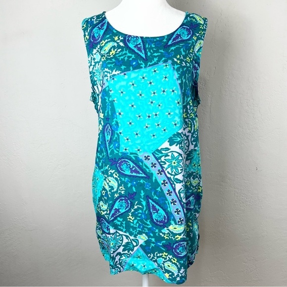 Diane von Furstenberg Color Authority Paisley Viscose Rayon Tunic Tank Size L - Picture 1 of 11